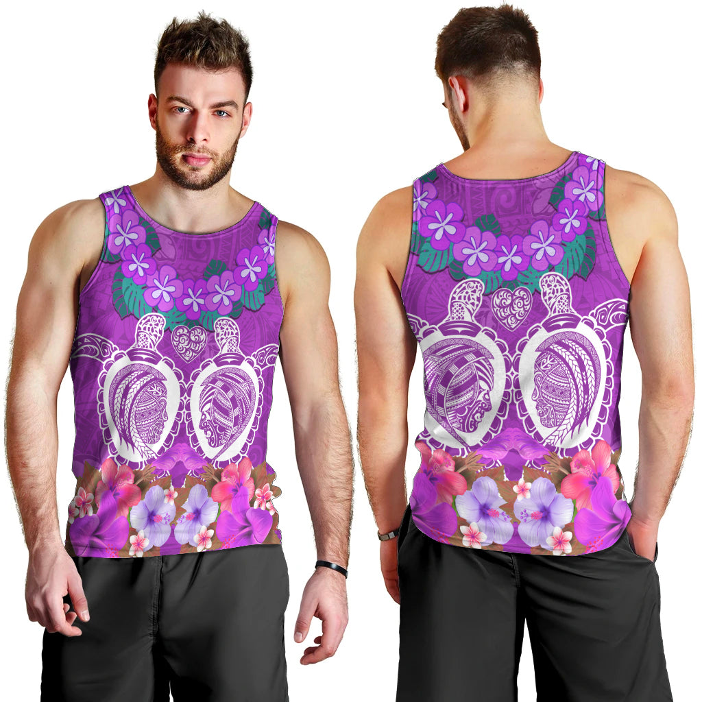 Polynesian Valentine Day Men Tank Top Love Couple Turtle Maori Hibiscus Purple LT03 - Polynesian Pride