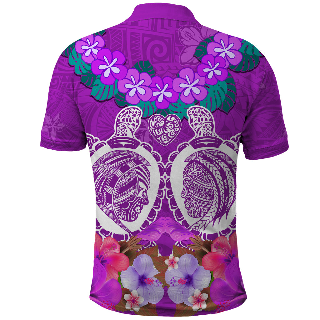 Polynesian Valentine Day Polo Shirt Love Couple Turtle Maori Hibiscus Purple LT03 - Polynesian Pride