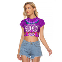 Polynesian Valentine Day Raglan Cropped T Shirt Love Couple Turtle Maori Hibiscus Purple LT03 Female Purple - Polynesian Pride