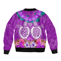 Polynesian Valentine Day Sleeve Zip Bomber Jacket Love Couple Turtle Maori Hibiscus Purple LT03 - Polynesian Pride