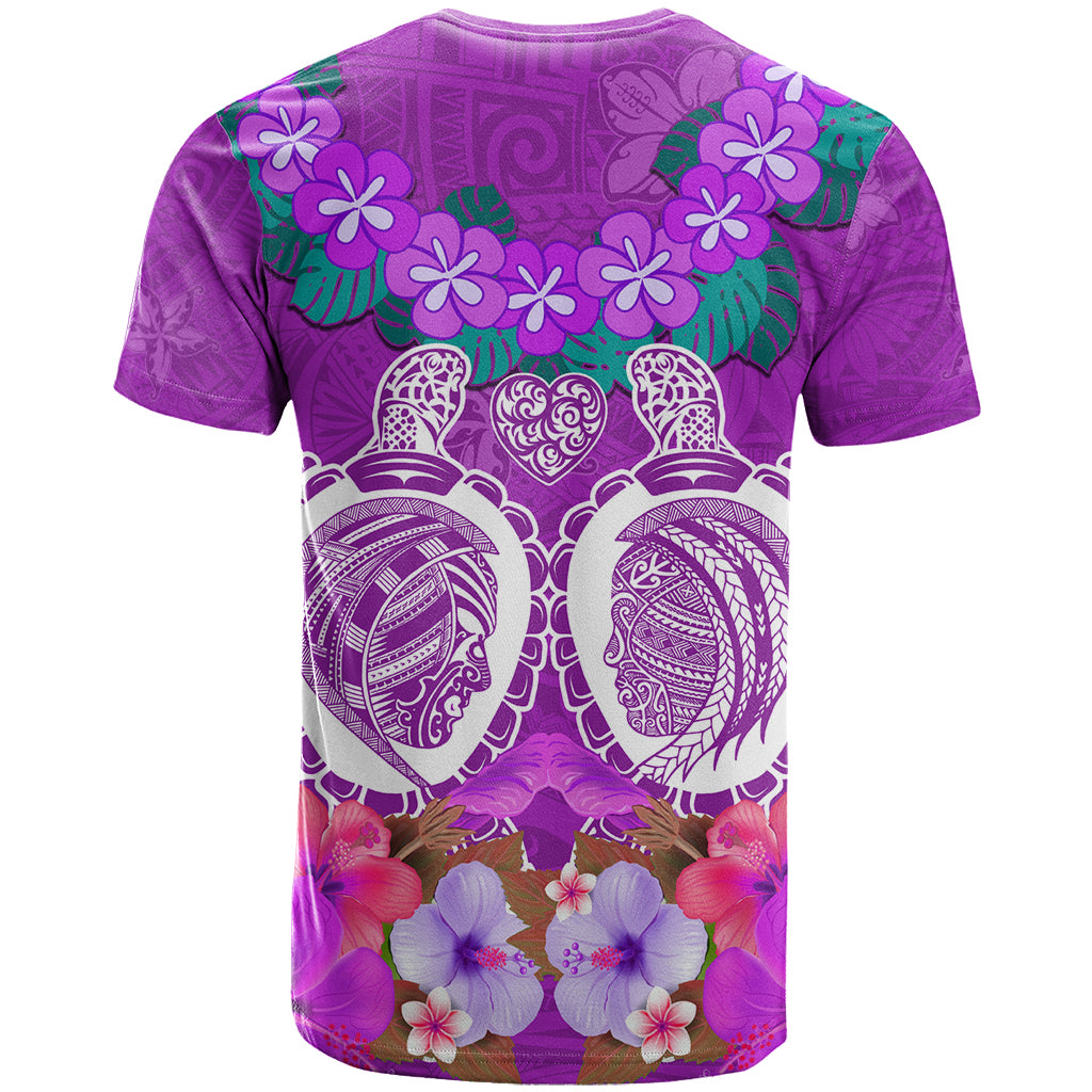 Polynesian Valentine Day T Shirt Love Couple Turtle Maori Hibiscus Purple LT03 - Polynesian Pride
