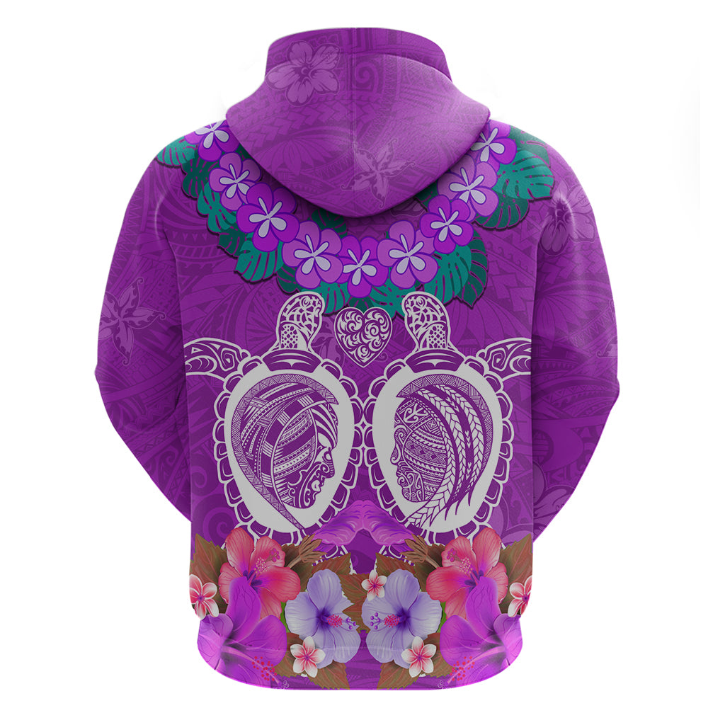 Polynesian Valentine Day Zip Hoodie Love Couple Turtle Maori Hibiscus Purple LT03 - Polynesian Pride