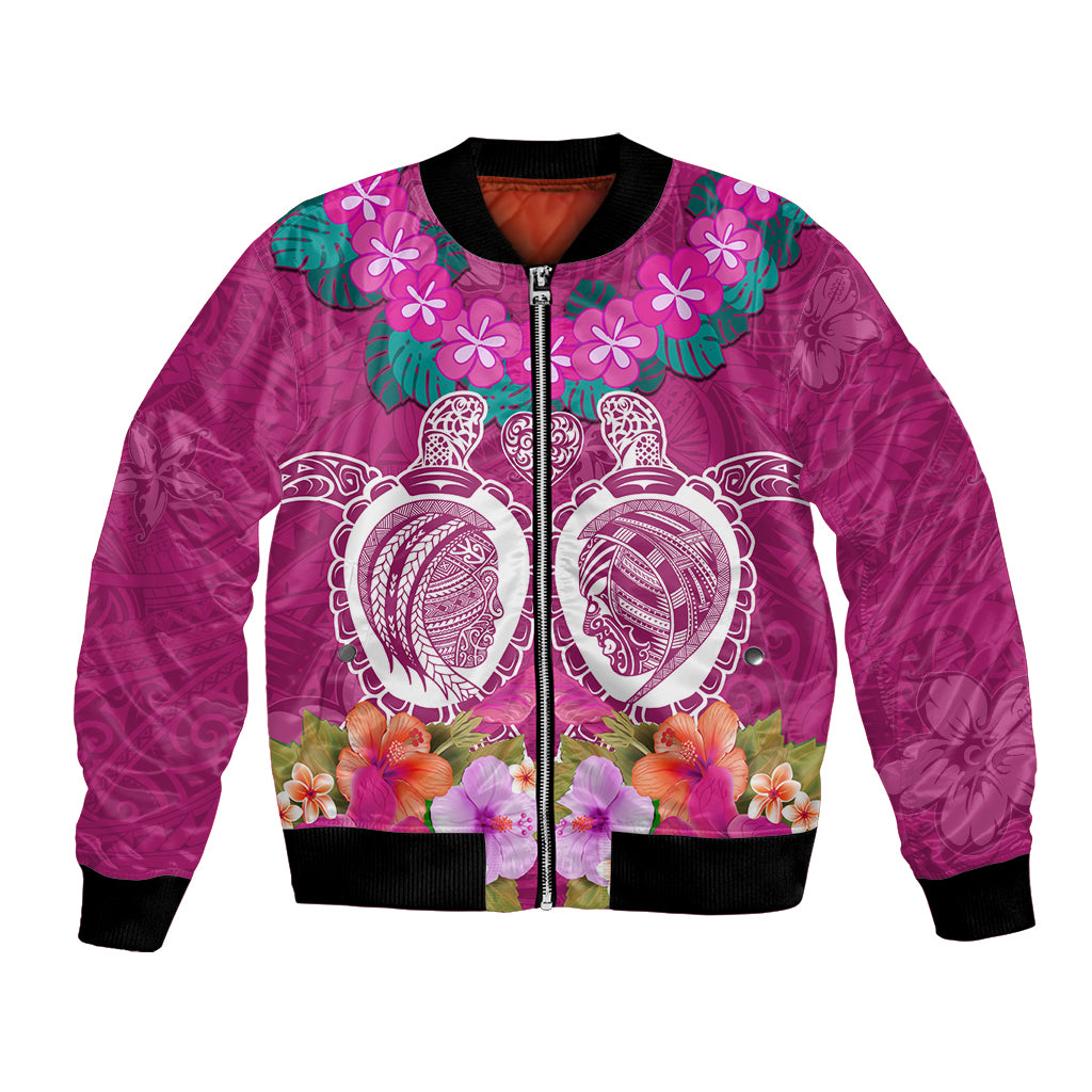 Polynesian Valentine Day Bomber Jacket Love Couple Turtle Maori Hibiscus Pink LT03 Unisex Pink - Polynesian Pride