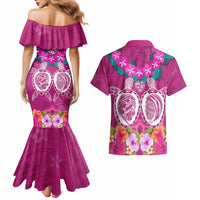 Polynesian Valentine Day Couples Matching Mermaid Dress and Hawaiian Shirt Love Couple Turtle Maori Hibiscus Pink LT03 - Polynesian Pride