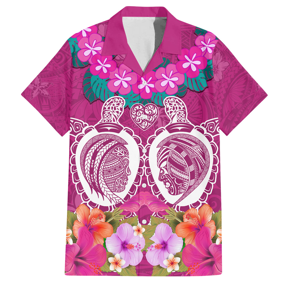 Polynesian Valentine Day Family Matching Off Shoulder Maxi Dress and Hawaiian Shirt Love Couple Turtle Maori Hibiscus Pink LT03 Dad's Shirt - Short Sleeve Pink - Polynesian Pride