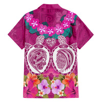Polynesian Valentine Day Family Matching Off Shoulder Short Dress and Hawaiian Shirt Love Couple Turtle Maori Hibiscus Pink LT03 - Polynesian Pride