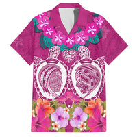 Polynesian Valentine Day Family Matching Tank Maxi Dress and Hawaiian Shirt Love Couple Turtle Maori Hibiscus Pink LT03 Dad's Shirt - Short Sleeve Pink - Polynesian Pride