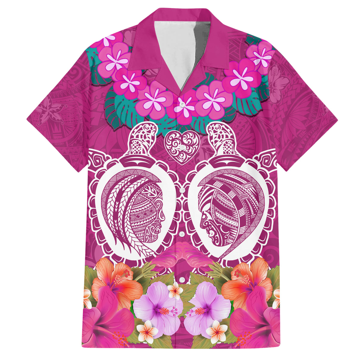 Polynesian Valentine Day Hawaiian Shirt Love Couple Turtle Maori Hibiscus Pink LT03 Pink - Polynesian Pride