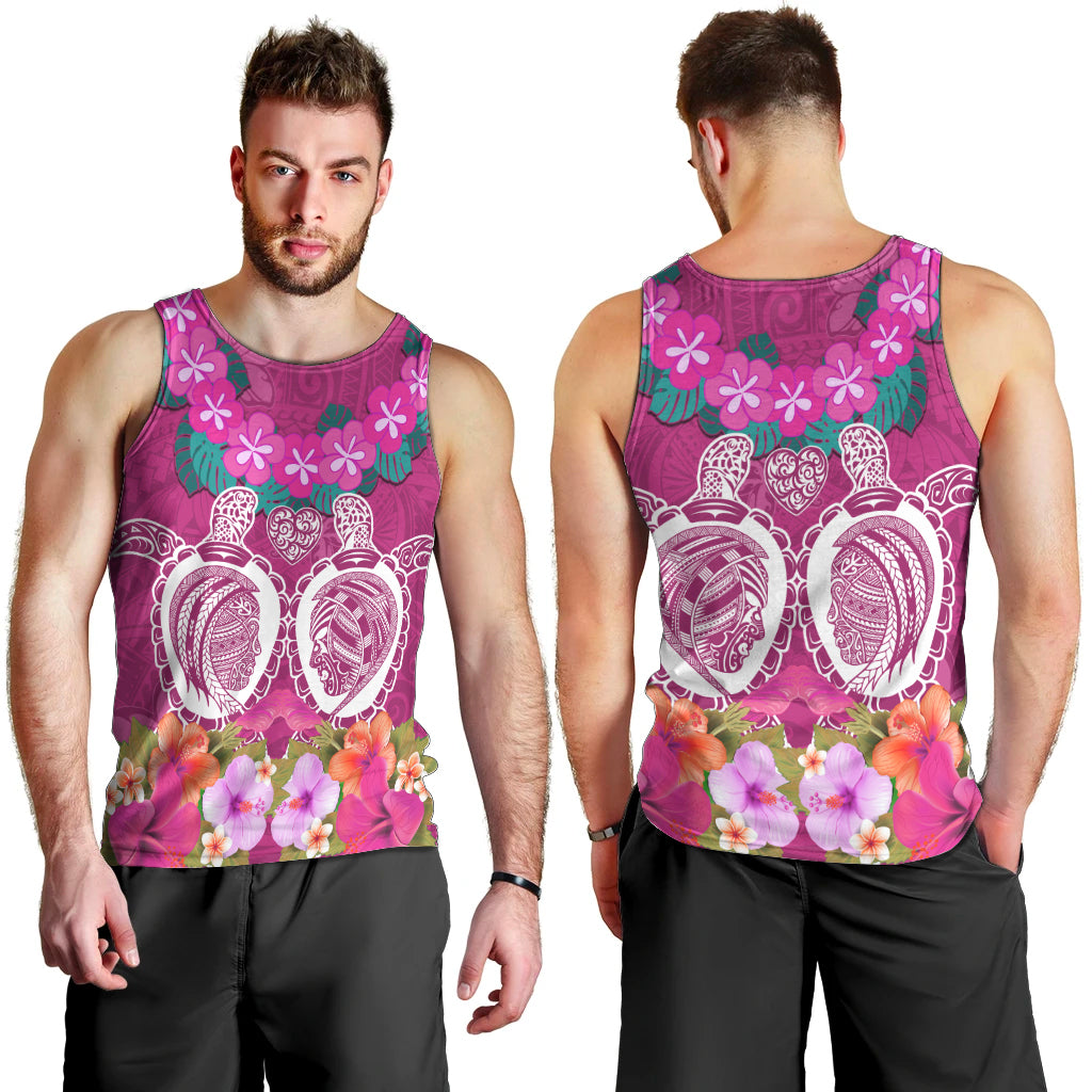 Polynesian Valentine Day Men Tank Top Love Couple Turtle Maori Hibiscus Pink LT03 - Polynesian Pride