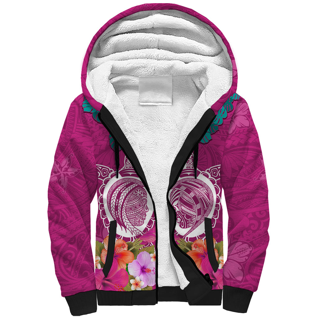 Polynesian Valentine Day Sherpa Hoodie Love Couple Turtle Maori Hibiscus Pink LT03 Unisex Pink - Polynesian Pride