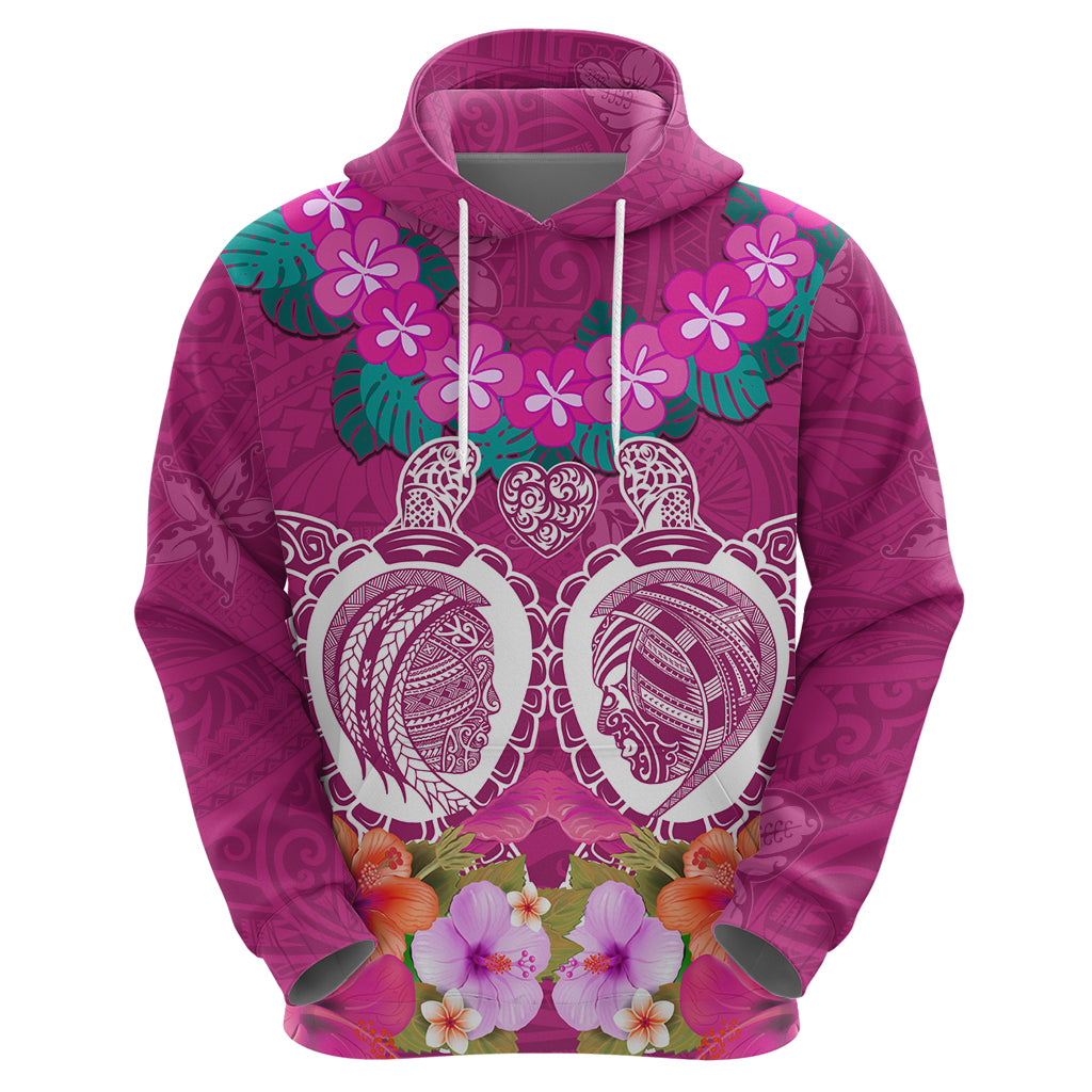 Polynesian Valentine Day Zip Hoodie Love Couple Turtle Maori Hibiscus Pink LT03 - Polynesian Pride