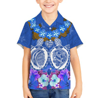 Polynesian Valentine Day Family Matching Long Sleeve Bodycon Dress and Hawaiian Shirt Love Couple Turtle Maori Hibiscus Blue LT03 Son's Shirt Blue - Polynesian Pride