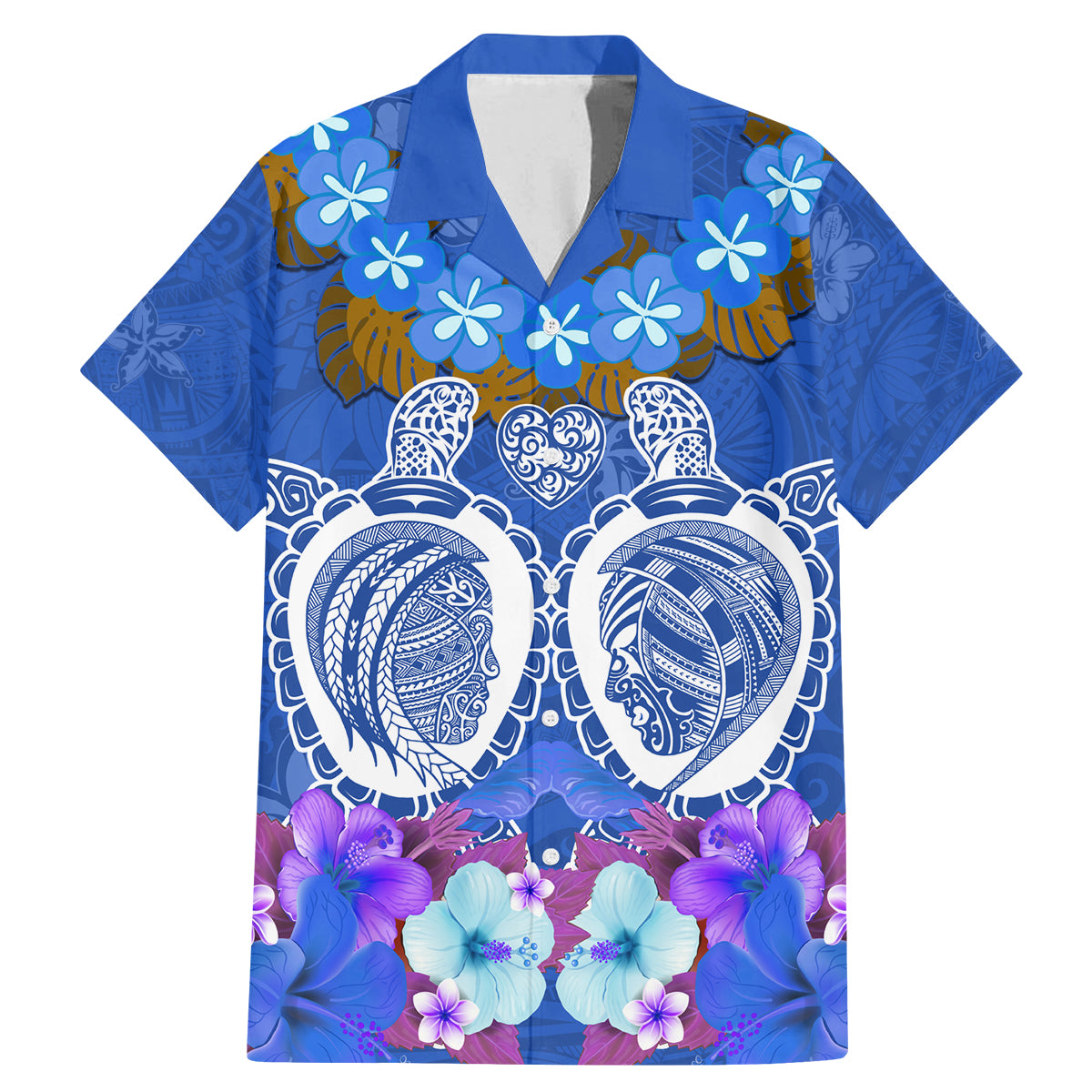 Polynesian Valentine Day Family Matching Mermaid Dress and Hawaiian Shirt Love Couple Turtle Maori Hibiscus Blue LT03 Dad's Shirt - Short Sleeve Blue - Polynesian Pride