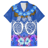 Polynesian Valentine Day Family Matching Tank Maxi Dress and Hawaiian Shirt Love Couple Turtle Maori Hibiscus Blue LT03 Dad's Shirt - Short Sleeve Blue - Polynesian Pride