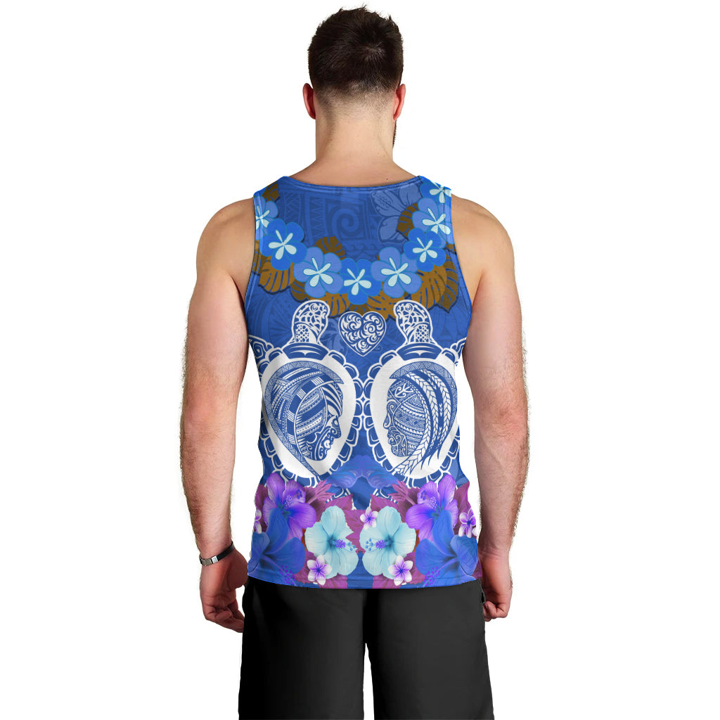 Polynesian Valentine Day Men Tank Top Love Couple Turtle Maori Hibiscus Blue LT03 - Polynesian Pride