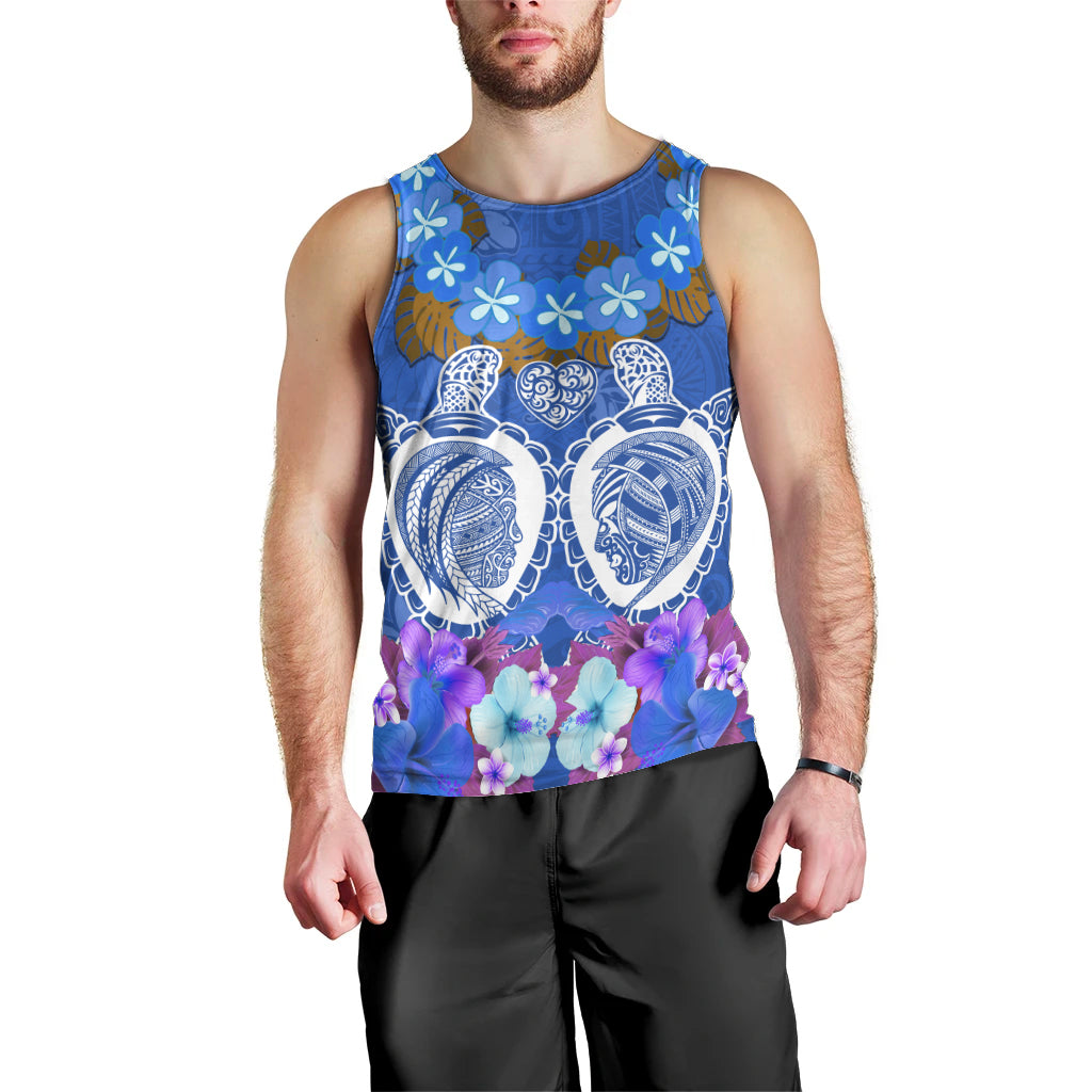 Polynesian Valentine Day Men Tank Top Love Couple Turtle Maori Hibiscus Blue LT03 - Polynesian Pride