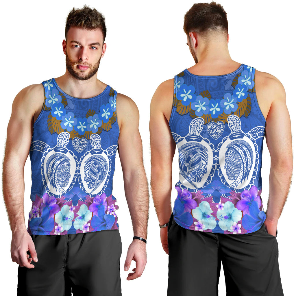 Polynesian Valentine Day Men Tank Top Love Couple Turtle Maori Hibiscus Blue LT03 - Polynesian Pride