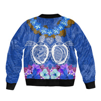 Polynesian Valentine Day Sleeve Zip Bomber Jacket Love Couple Turtle Maori Hibiscus Blue LT03 - Polynesian Pride
