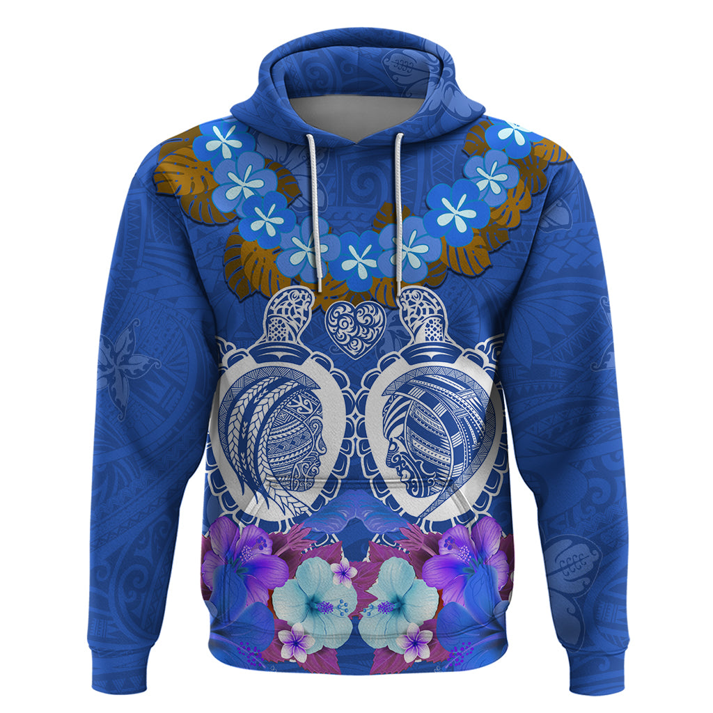 Polynesian Valentine Day Zip Hoodie Love Couple Turtle Maori Hibiscus Blue LT03 Pullover Hoodie Blue - Polynesian Pride