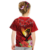 Hawaii Valentine Day Kid T Shirt Couple on Beach mix Hibiscus and Polynesian Tattoo LT03 - Polynesian Pride