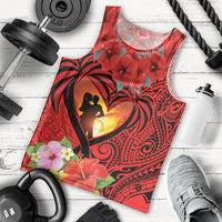 Hawaii Valentine Day Men Tank Top Couple on Beach mix Hibiscus and Polynesian Tattoo LT03 - Polynesian Pride
