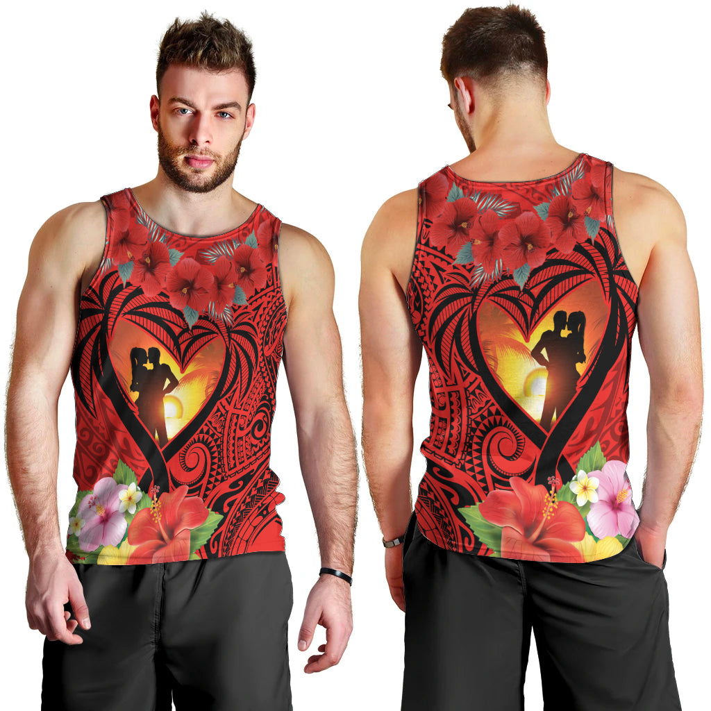 Hawaii Valentine Day Men Tank Top Couple on Beach mix Hibiscus and Polynesian Tattoo LT03 - Polynesian Pride