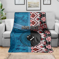 Personalised Aotearoa and Fiji Together Blanket Melanesian Warrior and Koru - Taniko with Hibiscus Tapa Pattern