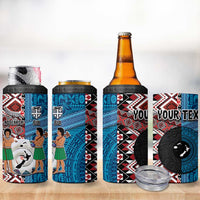 Personalised Aotearoa and Fiji Together 4 in 1 Can Cooler Tumbler Melanesian Warrior and Koru - Taniko with Hibiscus Tapa Pattern