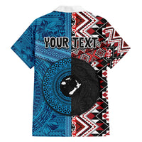 Personalised Aotearoa and Fiji Together Family Matching Long Sleeve Bodycon Dress and Hawaiian Shirt Melanesian Warrior and Koru - Taniko with Hibiscus Tapa Pattern