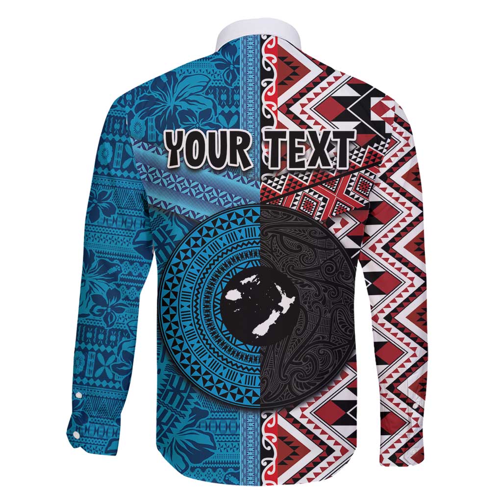 Personalised Aotearoa and Fiji Together Family Matching Tank Maxi Dress and Hawaiian Shirt Melanesian Warrior and Koru - Taniko with Hibiscus Tapa Pattern