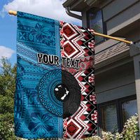 Personalised Aotearoa and Fiji Together Garden Flag Melanesian Warrior and Koru - Taniko with Hibiscus Tapa Pattern