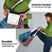 Personalised Aotearoa and Fiji Together Grocery Bag Melanesian Warrior and Koru - Taniko with Hibiscus Tapa Pattern