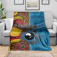 Personalised Australia and Fiji Together Blanket Tribal Palm Tree with Tapa and Aboriginal Animals Half Style