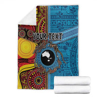 Personalised Australia and Fiji Together Blanket Tribal Palm Tree with Tapa and Aboriginal Animals Half Style