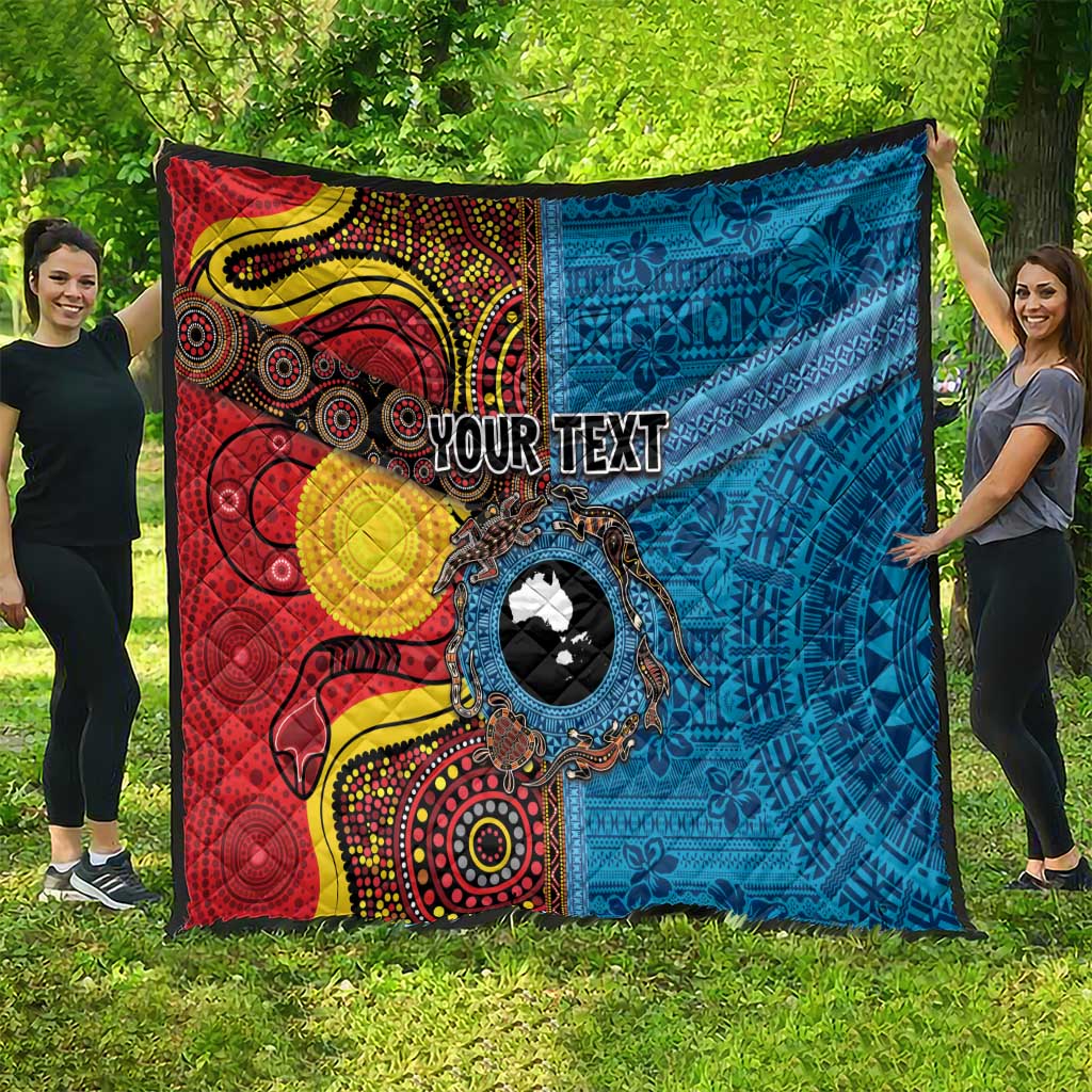 Personalised Australia and Fiji Together Quilt Tribal Palm Tree with Tapa and Aboriginal Animals Half Style LT03 - Polynesian Pride