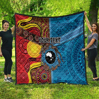 Personalised Australia and Fiji Together Quilt Tribal Palm Tree with Tapa and Aboriginal Animals Half Style LT03 - Polynesian Pride