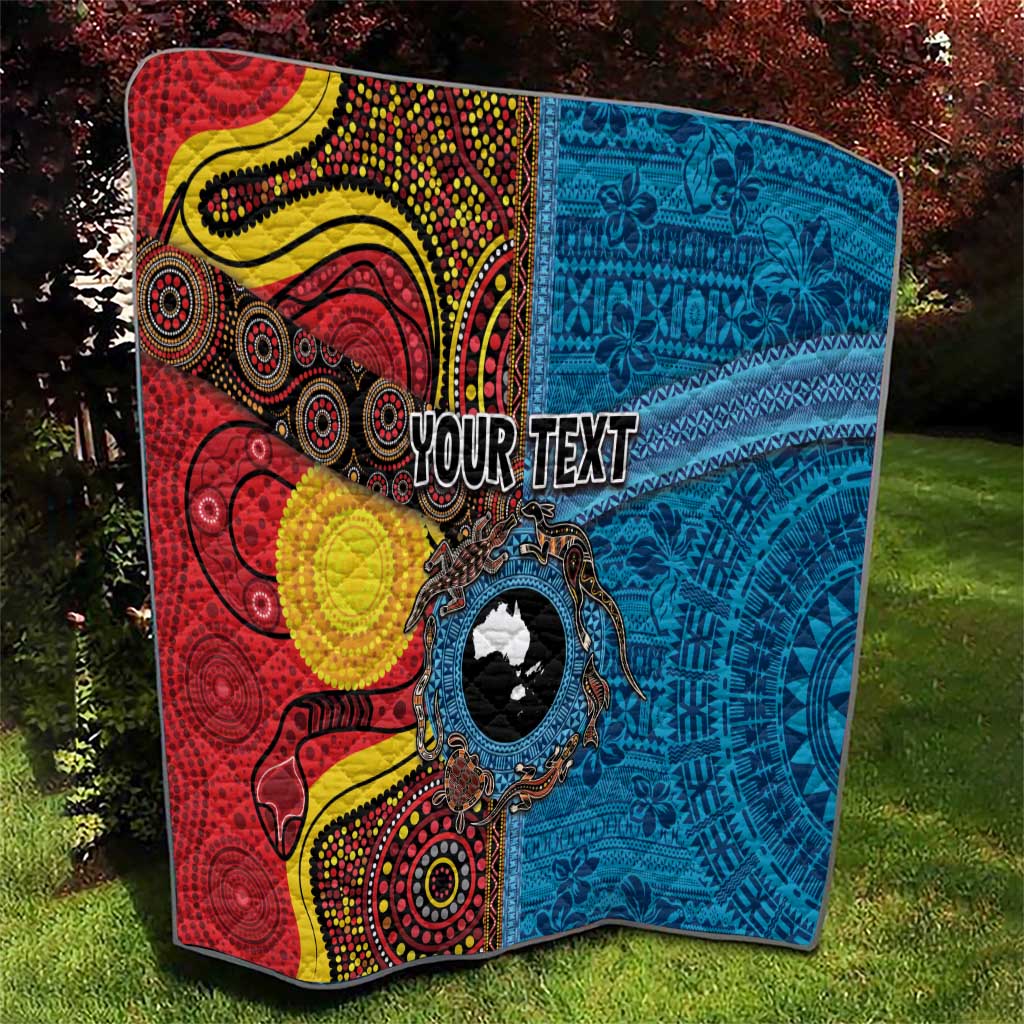 Personalised Australia and Fiji Together Quilt Tribal Palm Tree with Tapa and Aboriginal Animals Half Style LT03 - Polynesian Pride