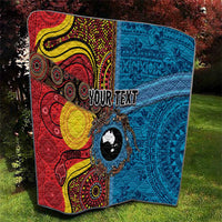 Personalised Australia and Fiji Together Quilt Tribal Palm Tree with Tapa and Aboriginal Animals Half Style LT03 - Polynesian Pride
