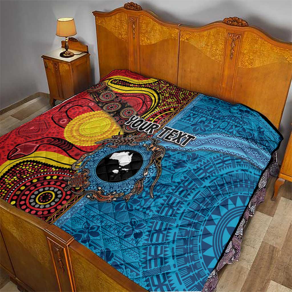 Personalised Australia and Fiji Together Quilt Tribal Palm Tree with Tapa and Aboriginal Animals Half Style LT03 - Polynesian Pride