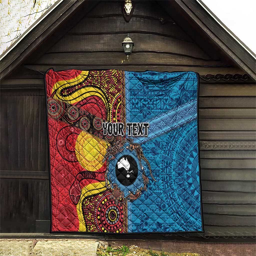 Personalised Australia and Fiji Together Quilt Tribal Palm Tree with Tapa and Aboriginal Animals Half Style LT03 - Polynesian Pride