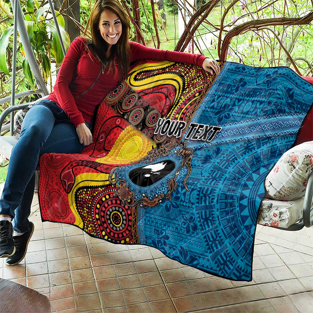 Personalised Australia and Fiji Together Quilt Tribal Palm Tree with Tapa and Aboriginal Animals Half Style LT03 - Polynesian Pride