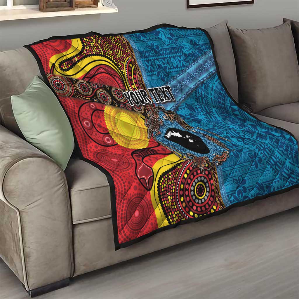 Personalised Australia and Fiji Together Quilt Tribal Palm Tree with Tapa and Aboriginal Animals Half Style LT03 - Polynesian Pride