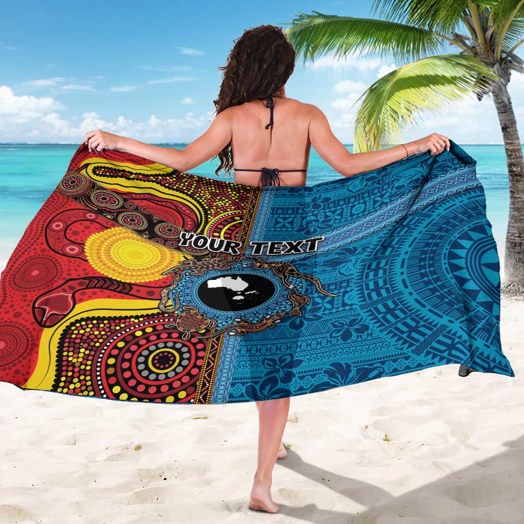 Personalised Australia and Fiji Together Sarong Tribal Palm Tree with Tapa and Aboriginal Animals Half Style