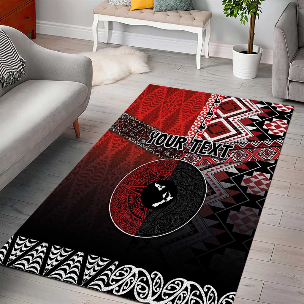 Personalised Aotearoa and Tonga Together Area Rug Manaia and Tongan Tribal Cross - Taniko and Ngatu Art Tattoo