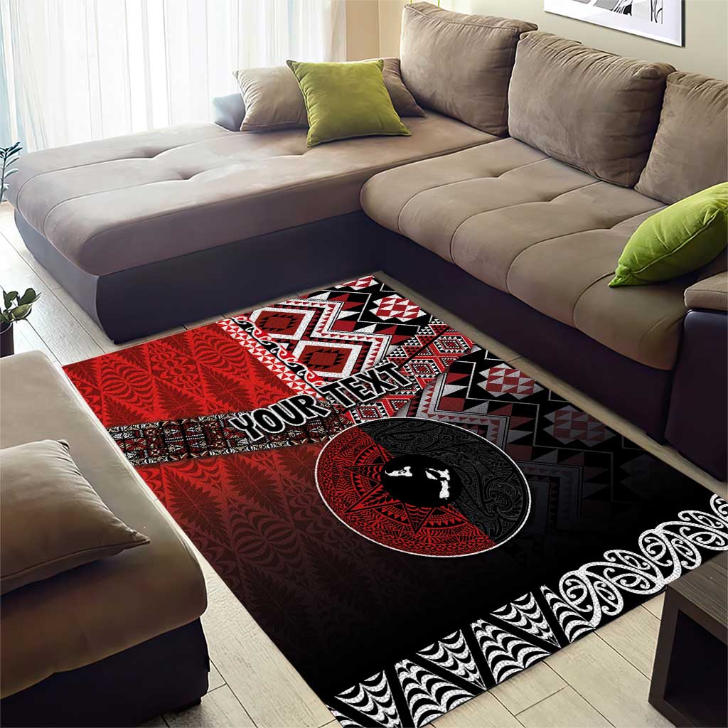 Personalised Aotearoa and Tonga Together Area Rug Manaia and Tongan Tribal Cross - Taniko and Ngatu Art Tattoo