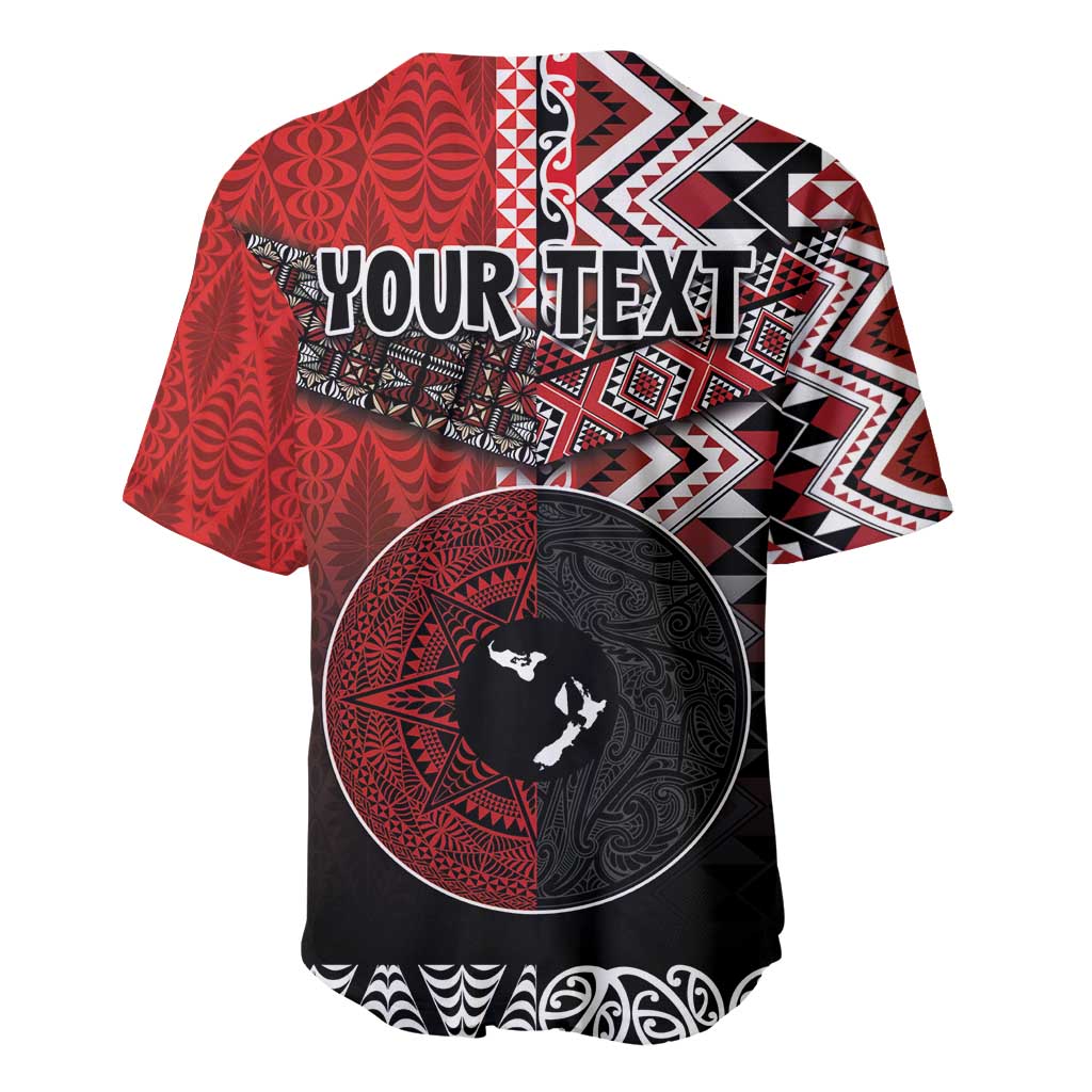 Personalised Aotearoa and Tonga Together Baseball Jersey Manaia and Tongan Tribal Cross - Taniko and Ngatu Art Tattoo LT03 - Polynesian Pride