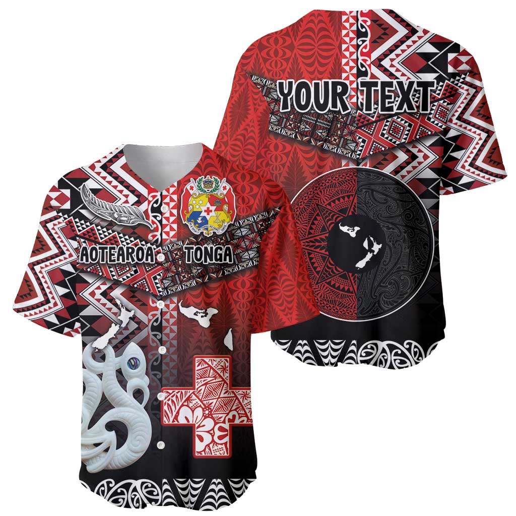 Personalised Aotearoa and Tonga Together Baseball Jersey Manaia and Tongan Tribal Cross - Taniko and Ngatu Art Tattoo LT03 - Polynesian Pride