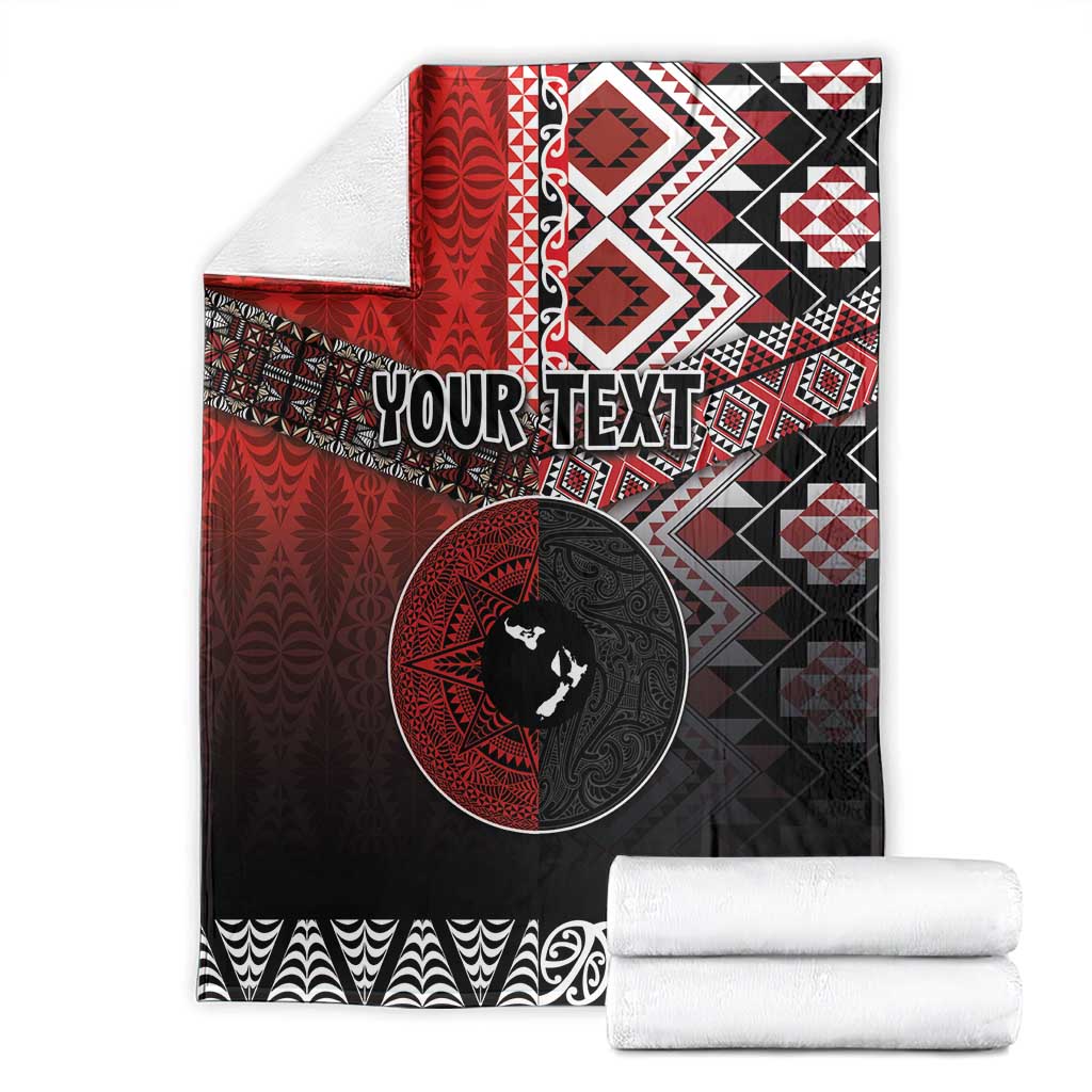 Personalised Aotearoa and Tonga Together Blanket Manaia and Tongan Tribal Cross - Taniko and Ngatu Art Tattoo