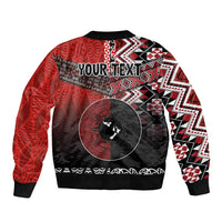 Personalised Aotearoa and Tonga Together Bomber Jacket Manaia and Tongan Tribal Cross - Taniko and Ngatu Art Tattoo