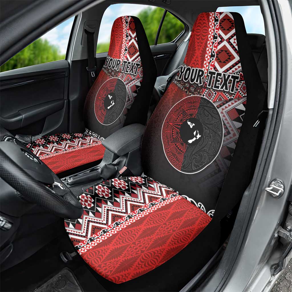Personalised Aotearoa and Tonga Together Car Seat Cover Manaia and Tongan Tribal Cross - Taniko and Ngatu Art Tattoo